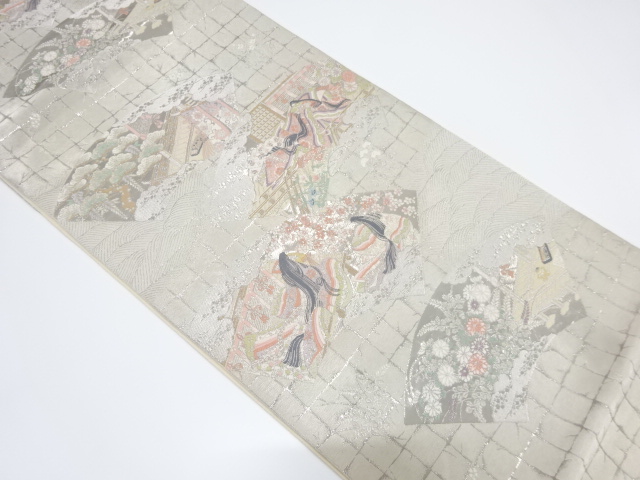 JAPANESE KIMONO / VINTAGE FUKURO OBI / WOVEN FOLDING FAN PATTERN / BY HATTORI ORIMONO